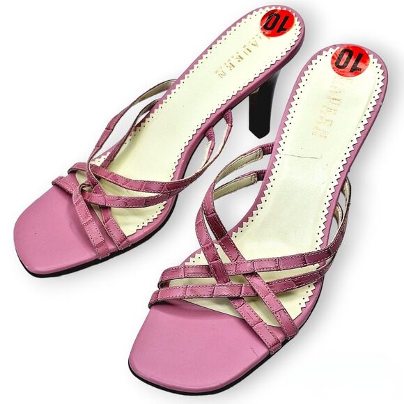 Ralph Lauren Karli Pink Fuschia Faux Croc Strappy Leather Heels Sandals Sz 10 - Picture 1 of 8